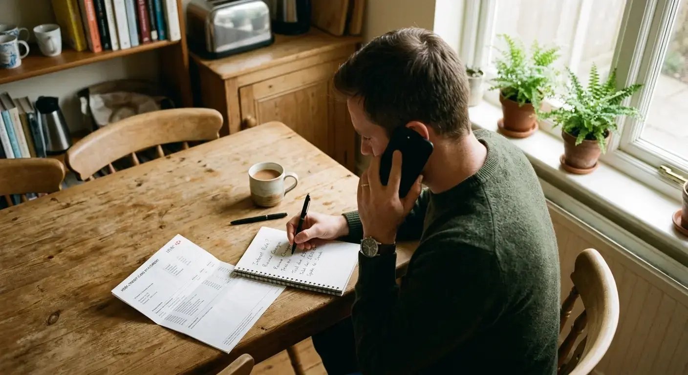 Jeff on the phone with credit card company
